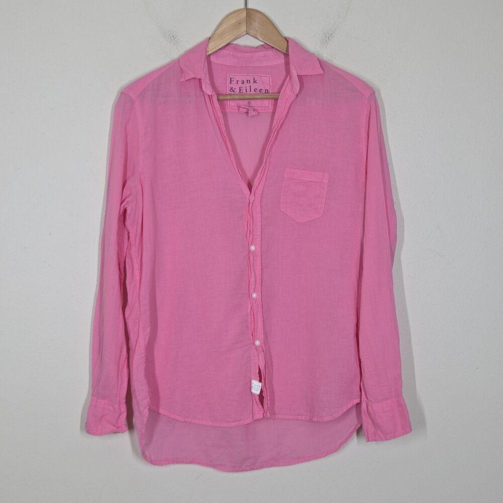 Frank & Eileen Eileen Pink Relaxed Fit Button Up Shirt Cotton Lightweight S